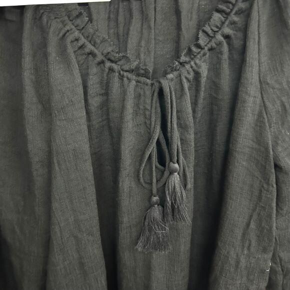 R/C The Brand Black Boho Peasant Top Small Balloon Sleeve Tassel Tie - Picture 4 of 8